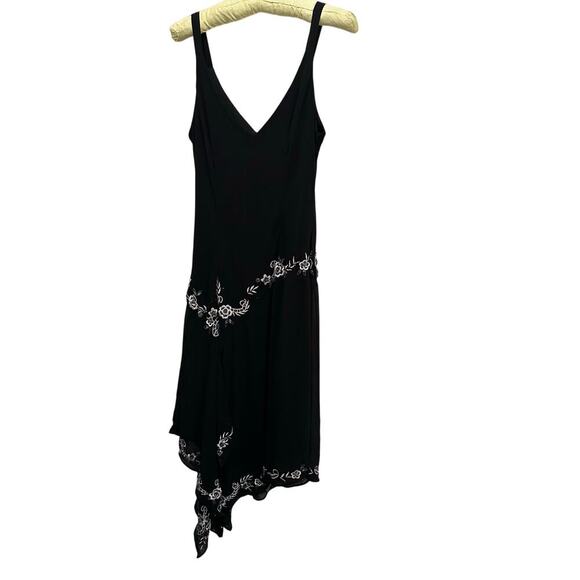 R&M Richards Women's Black Floral Embroidery Asymmetric sequinDress Size 14 - Picture 7 of 15